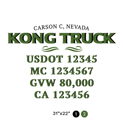 truck door decal with USDOT, MC, GVW, CA