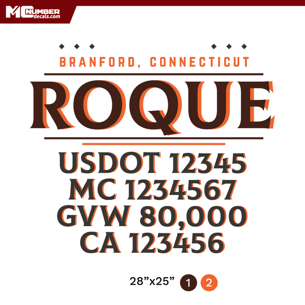 truck door decal with USDOT, MC, GVW, CA