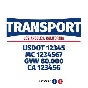 truck door decal with USDOT, MC, GVW, CA