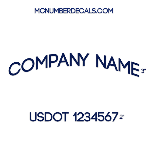 Arched Business Name Decal + 1 Regulation Number or Location (USDOT), 2 Pack