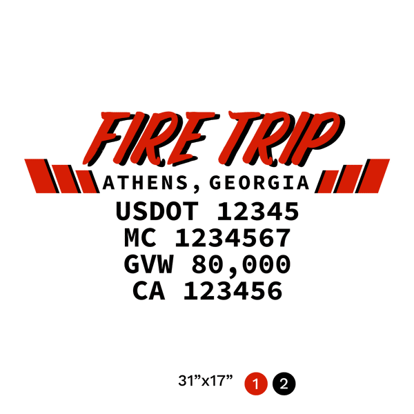 truck door decal with USDOT, MC, GVW, CA