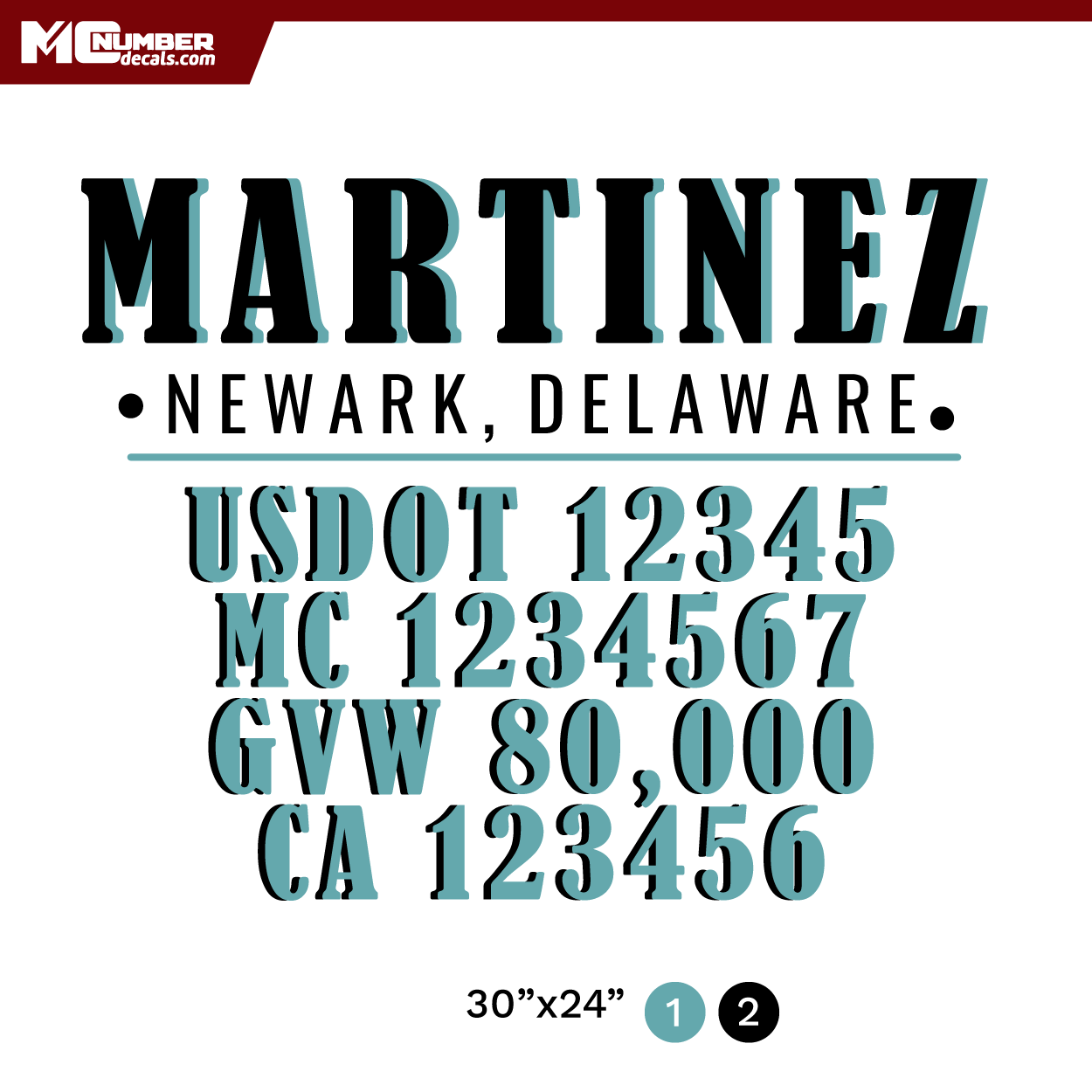 truck door decal with USDOT, MC, GVW, CA