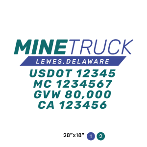 truck door decal with USDOT, MC, GVW, CA