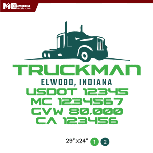 truck door decal with USDOT, MC, GVW, CA