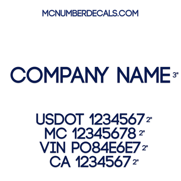 Business Name Decal + 4 Regulation Numbers or Location (USDOT), 2 Pack