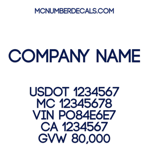 Company Name Truck Decal with Regulation Lines usdot