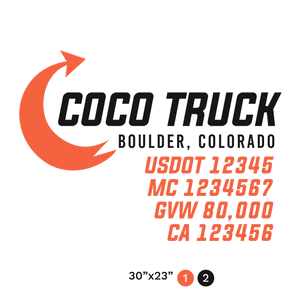 truck door decal with USDOT, MC, GVW, CA