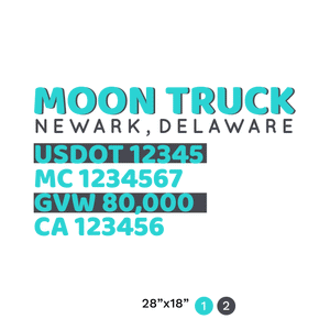 truck door decal with USDOT, MC, GVW, CA