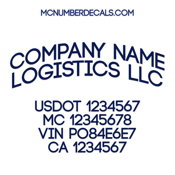 company name decal with regulation numbers