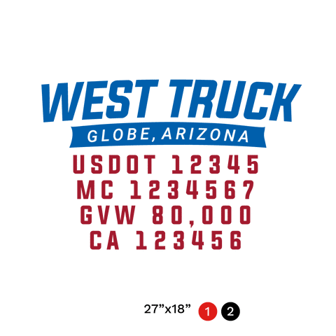 truck door decal with USDOT, MC, GVW, CA