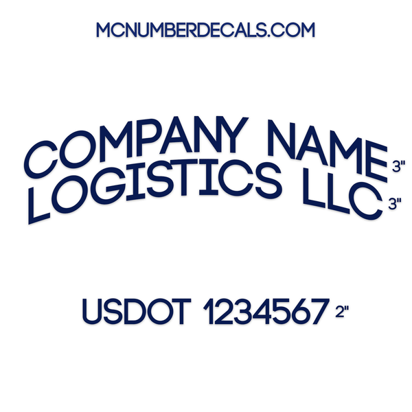 Arched Business Name Decal + 1 Regulation Number or Location (USDOT), 2 Pack