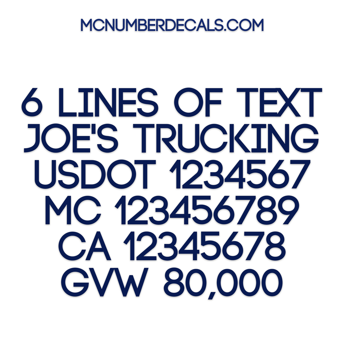 6 lines of text truck decal, company name, usdot, mc