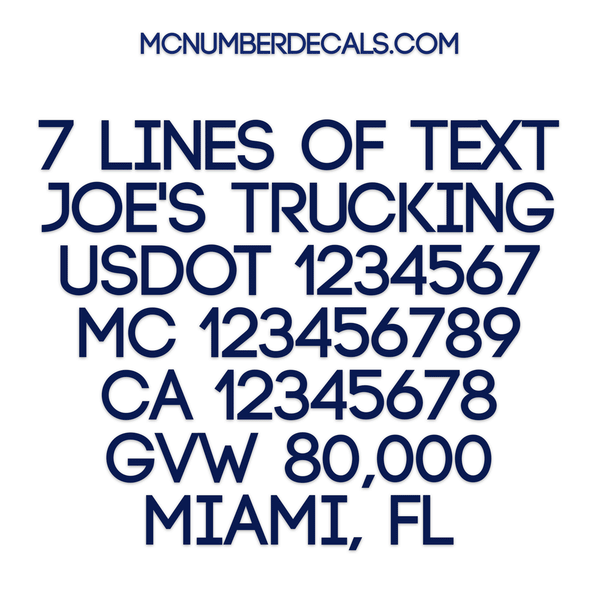 7 lines of text truck decal