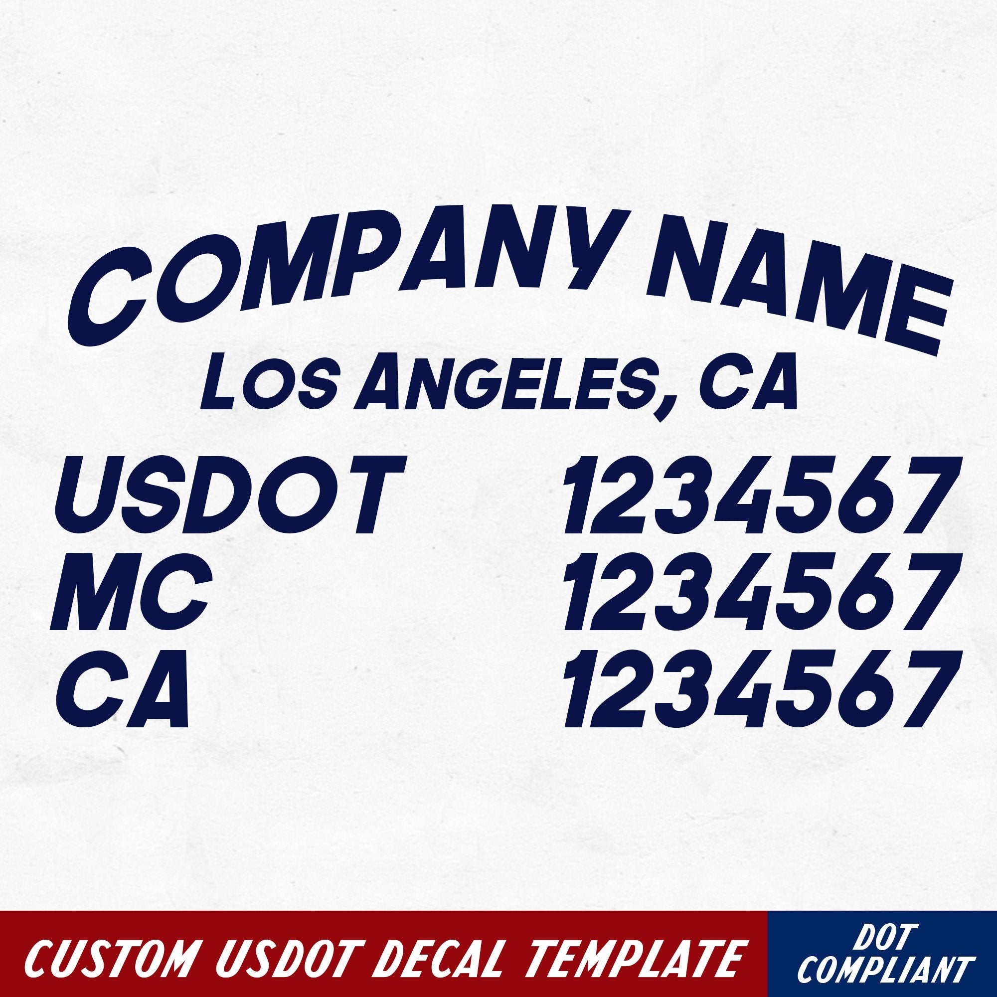 arched company name, location, usdot, mc & ca decal sticker