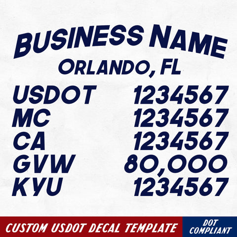 company name, location, usdot, mc, ca, gvw, kyu decal sticker