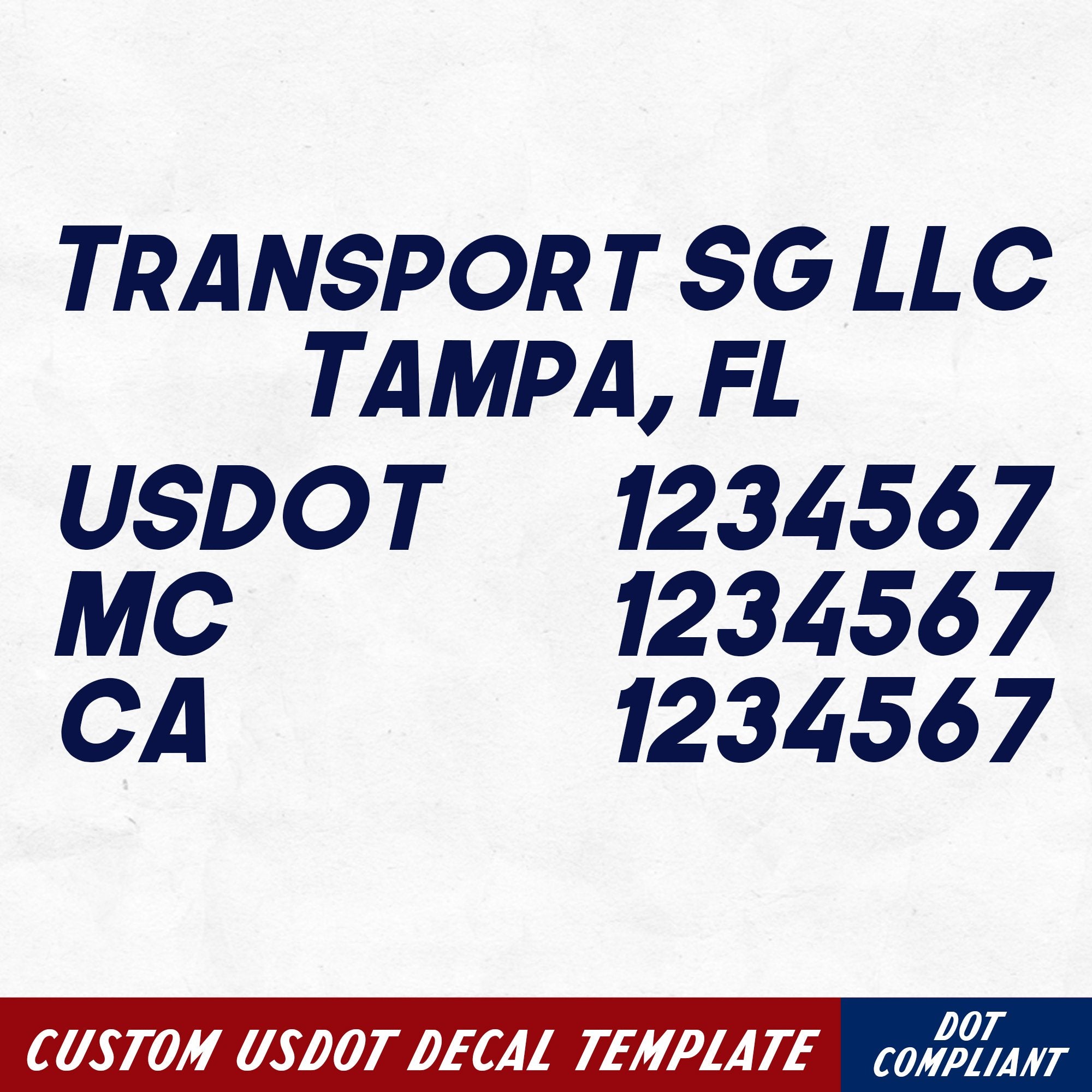 company name with location, usdot, mc, ca number decal sticker