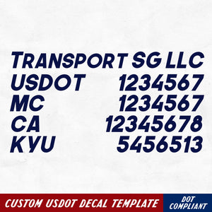 company name with usdot, mc, ca & kyu number decal sticker (justified)