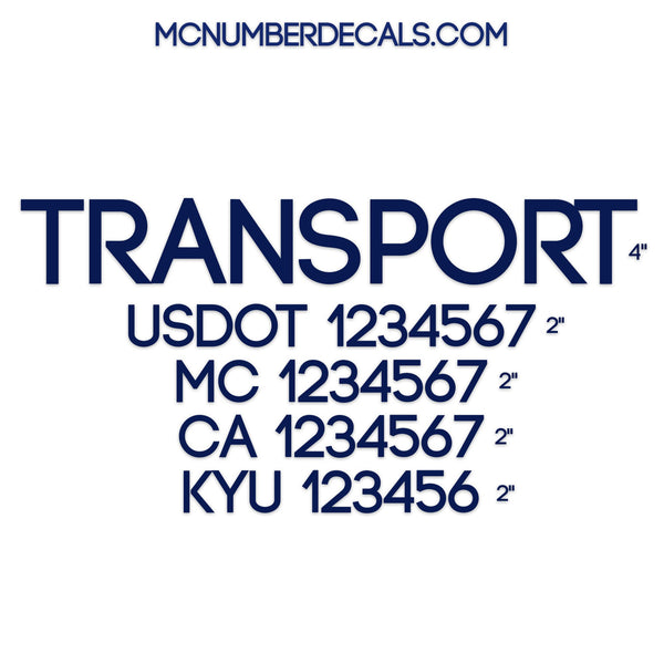 transport company name with usdot mc ca kyu decal sticker