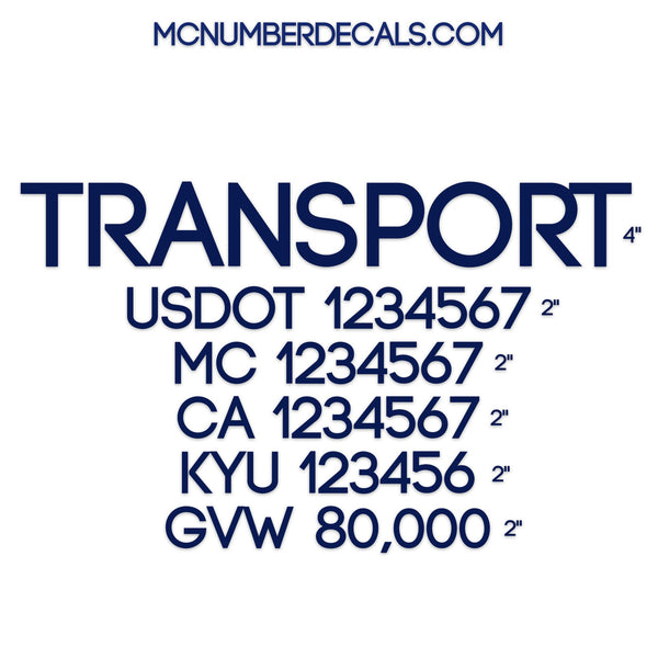 transport company name with usdot mc ca kyu gvw decal