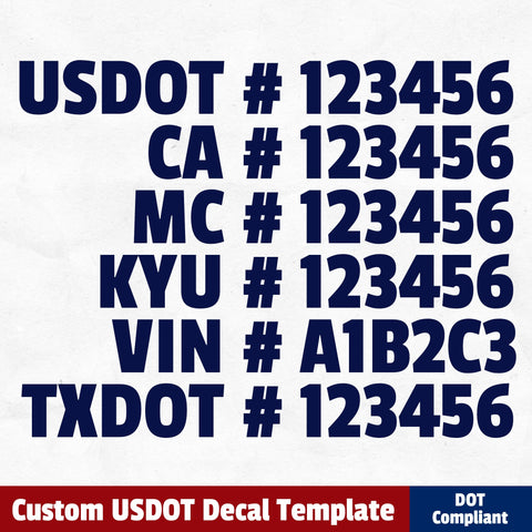 usdot ca mc kyu vin txdot decal