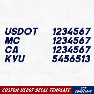 usdot, mc, ca & kyu number decal sticker