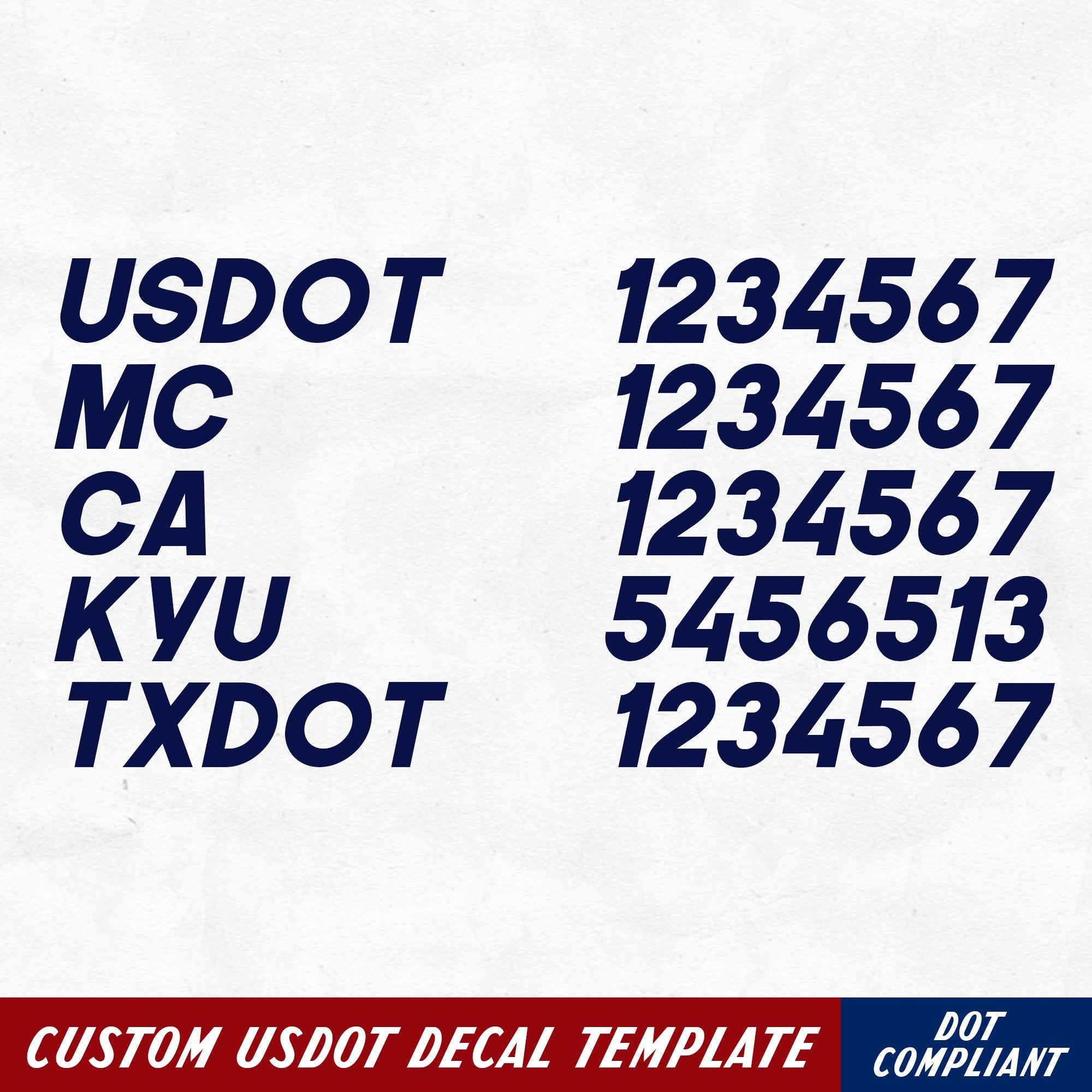 usdot, mc, ca, kyu & txdot number decal sticker