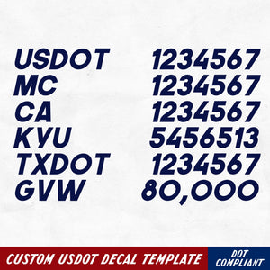 usdot, mc, ca, kyu, txdot & gvw truck decal sticker