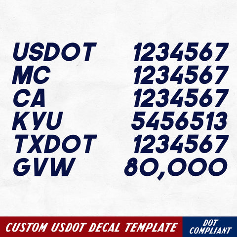 usdot, mc, ca, kyu, txdot & gvw truck decal sticker