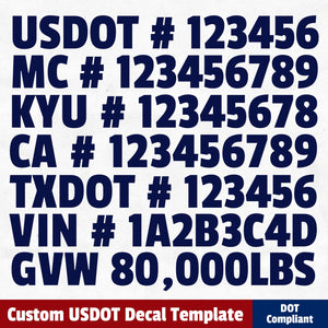 usdot mc kyu ca txdot vin gvw sticker decal